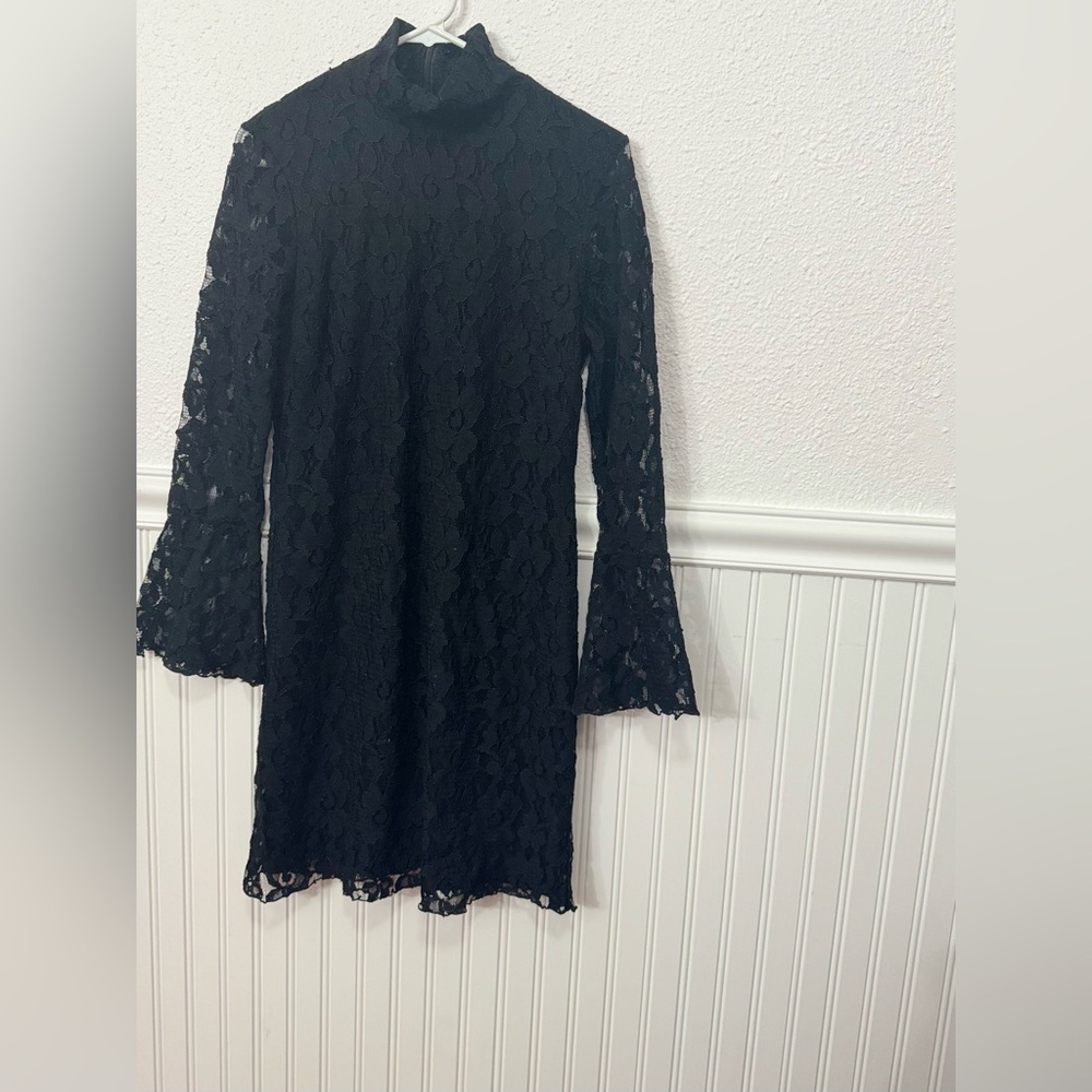 INC International Concepts Elegant Black Lace Dress | Long Sleeves | Turtleneck